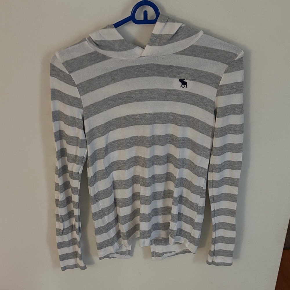 Abercrombie Kids Gray and White Striped Hoodie